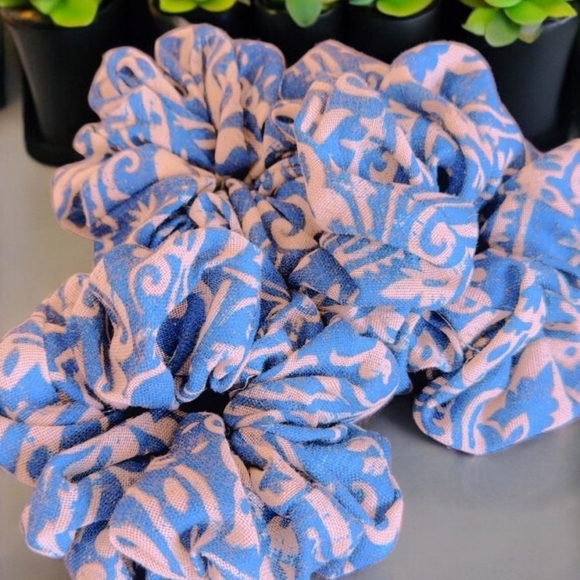 Blue and Pink Patterned Scrunchie Set - Picture 1 of 14